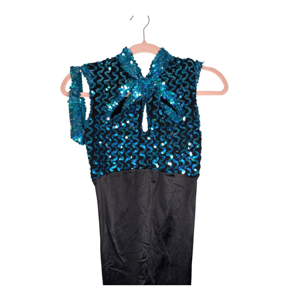 Sequined Halloween Dance Costume Unitard Jumpsuit Blue Fitted Adult Small Med
